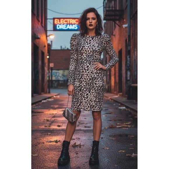 Vince Camuto Dresses & Skirts - 🔥Vince Camuto🖤Leopard Print Ponte Sheath Dress Puffy Shoulder Sleeves Sexy$129